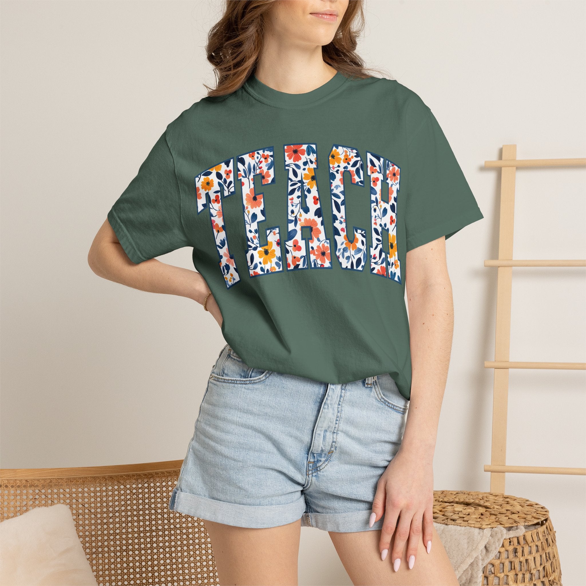 Teach Floral T‑Shirt — Floral Pattern TEACH Teacher Appreciation Gift