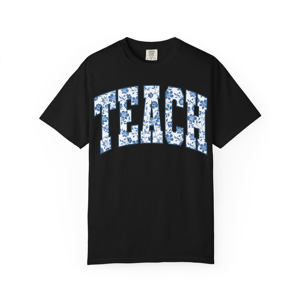 Teacher Floral Arch T-Shirt — 'TEACH' Blue Floral Print Tee