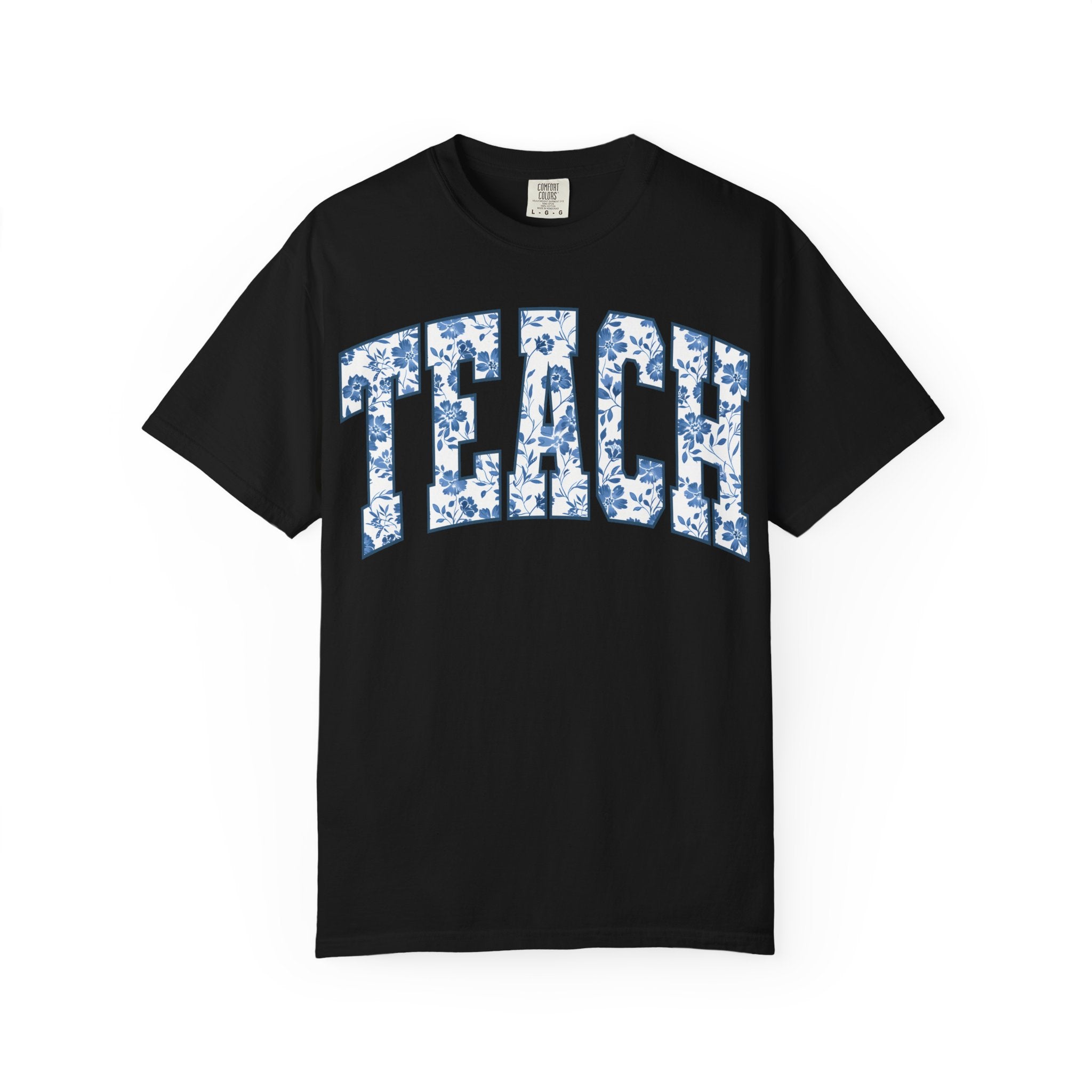 Teacher Floral Arch T-Shirt — 'TEACH' Blue Floral Print Tee