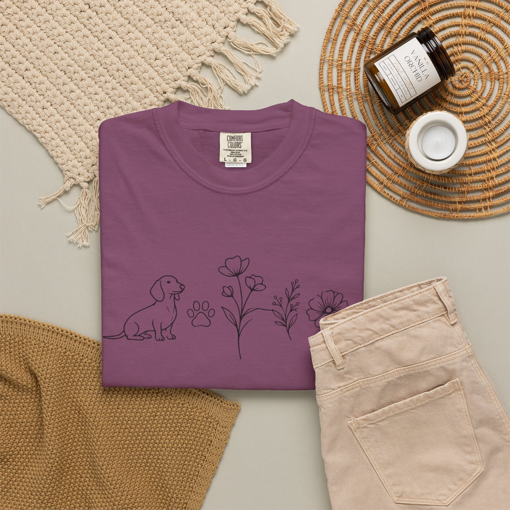 Dachshund Dog & Wildflowers Graphic T-Shirt
