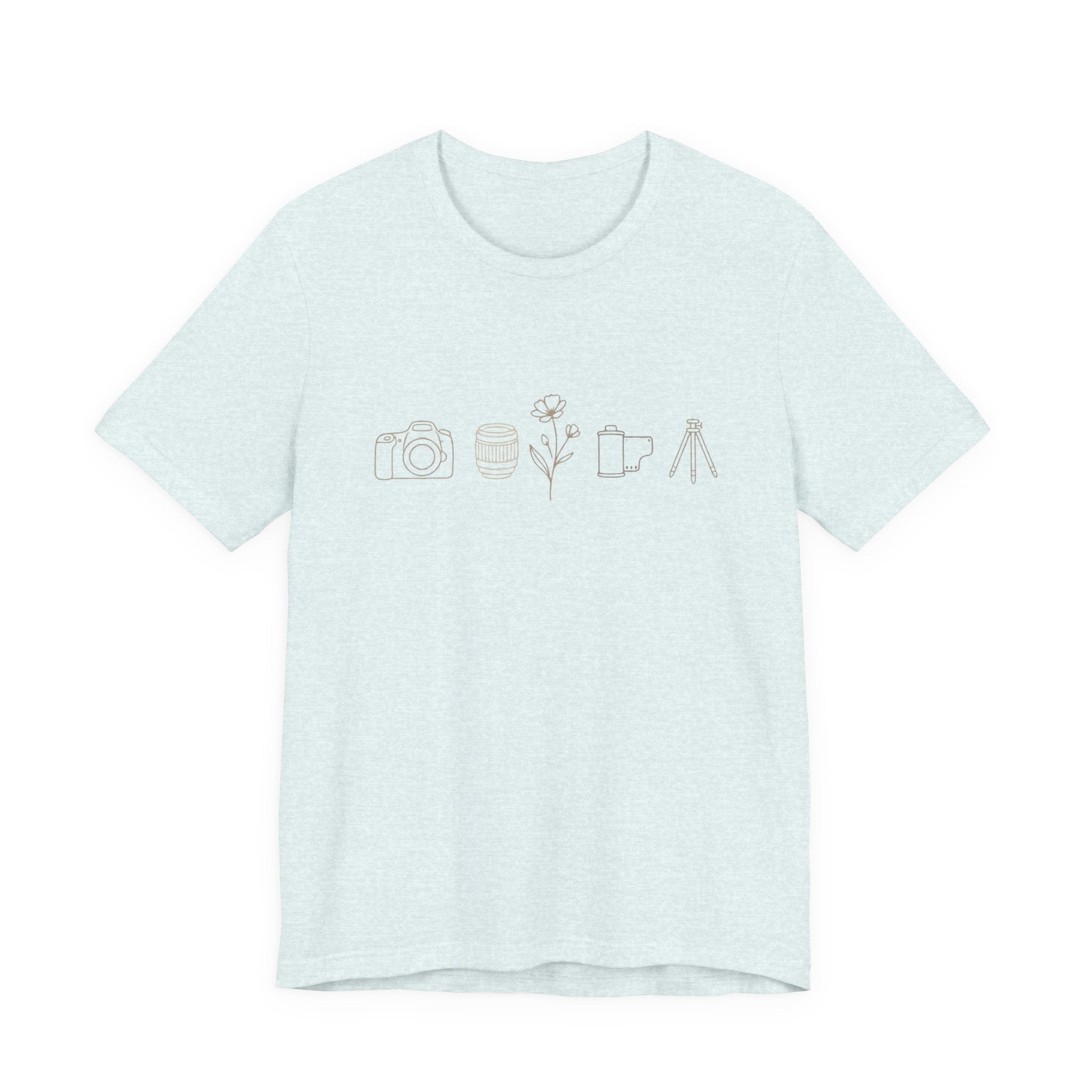 Photography Icons Tee — Minimal Camera, Film, Flower & Tripod Graphic Shirt