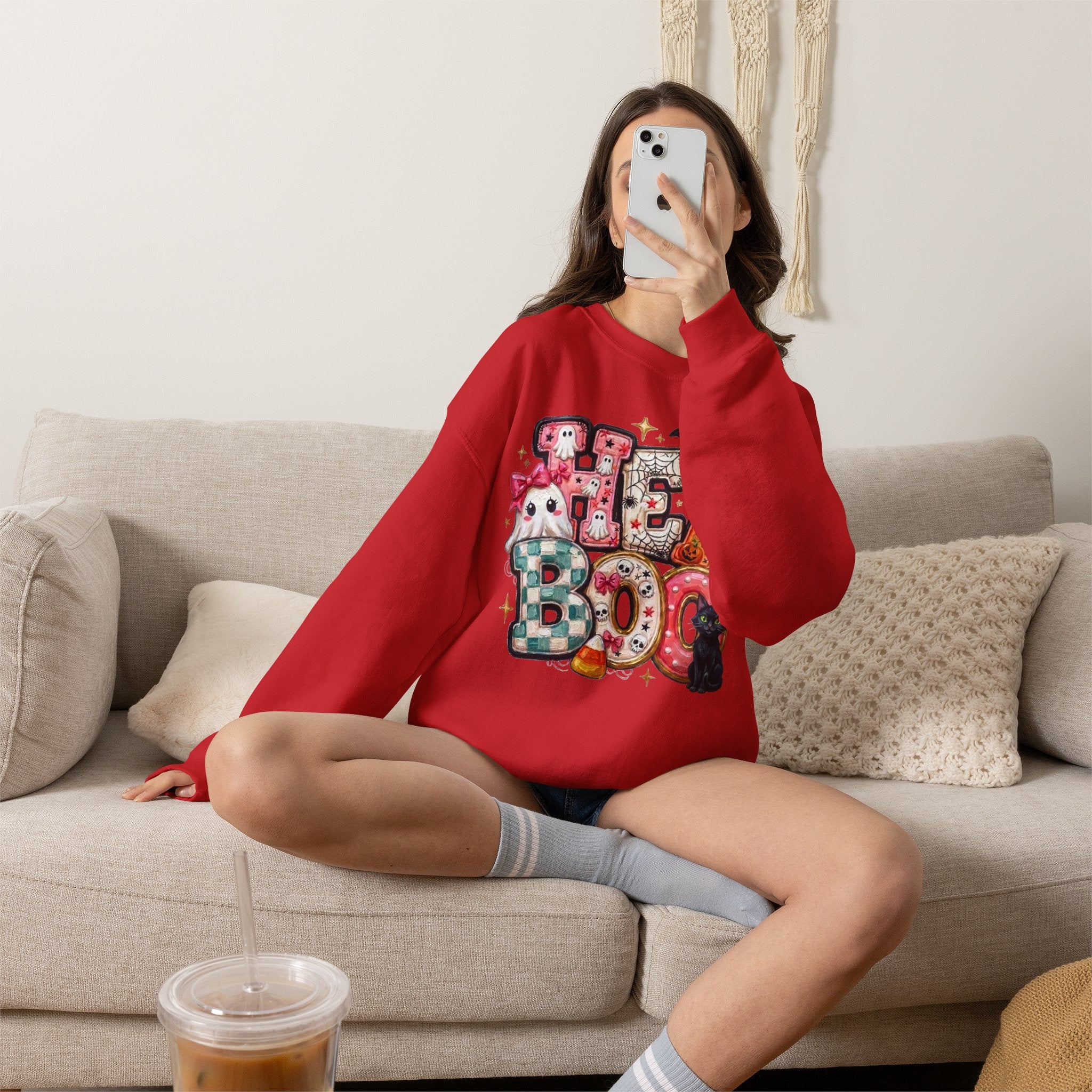 Halloween 'Boo!' Crewneck Sweatshirt – Cute Ghosts & Candy Halloween Pullover
