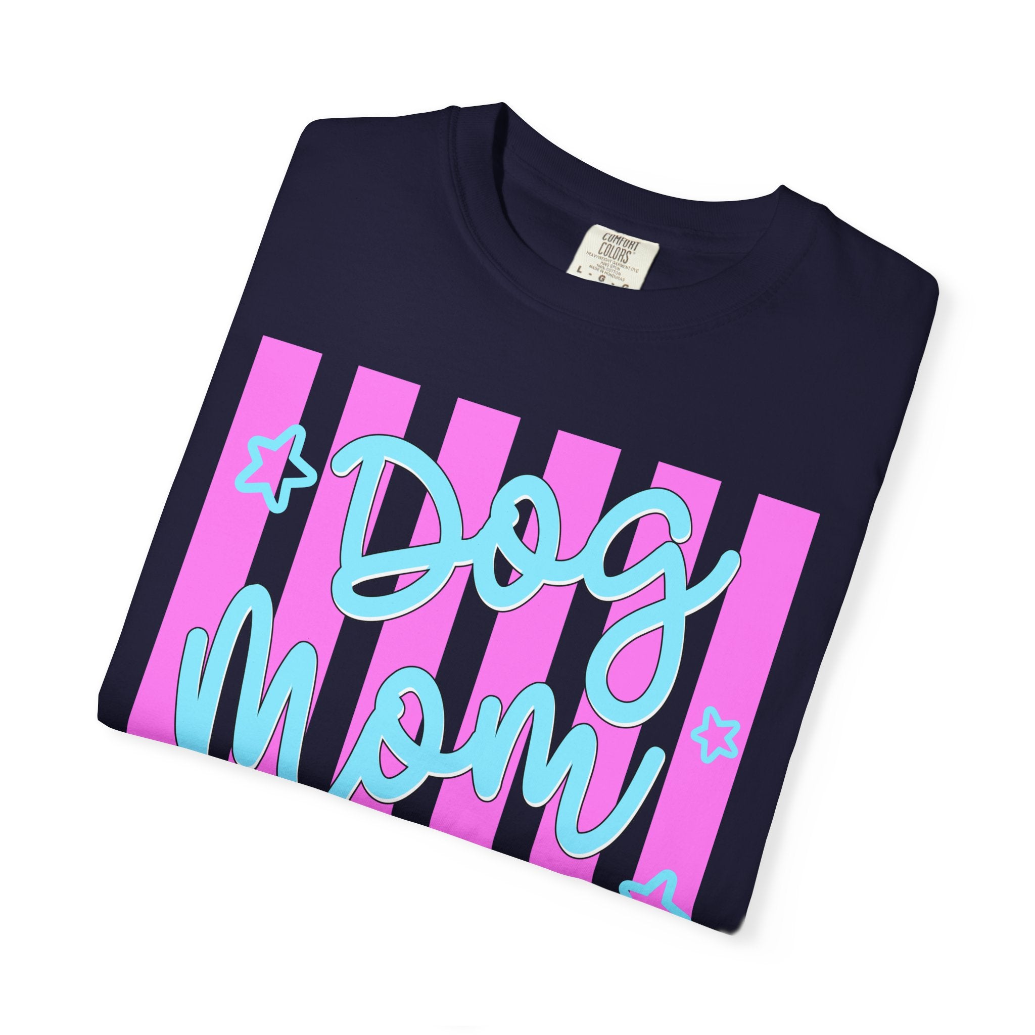 Dog Mom T-Shirt — Pastel Striped Graphic Tee for Pet Lovers