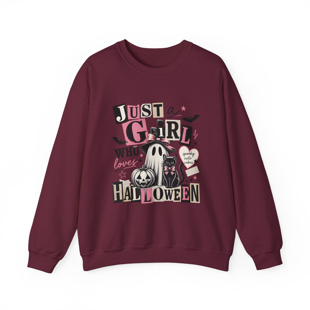 Halloween Sweatshirt — "Just a Girl Who Loves Halloween" Cute Ghost & Pumpkin Crewneck