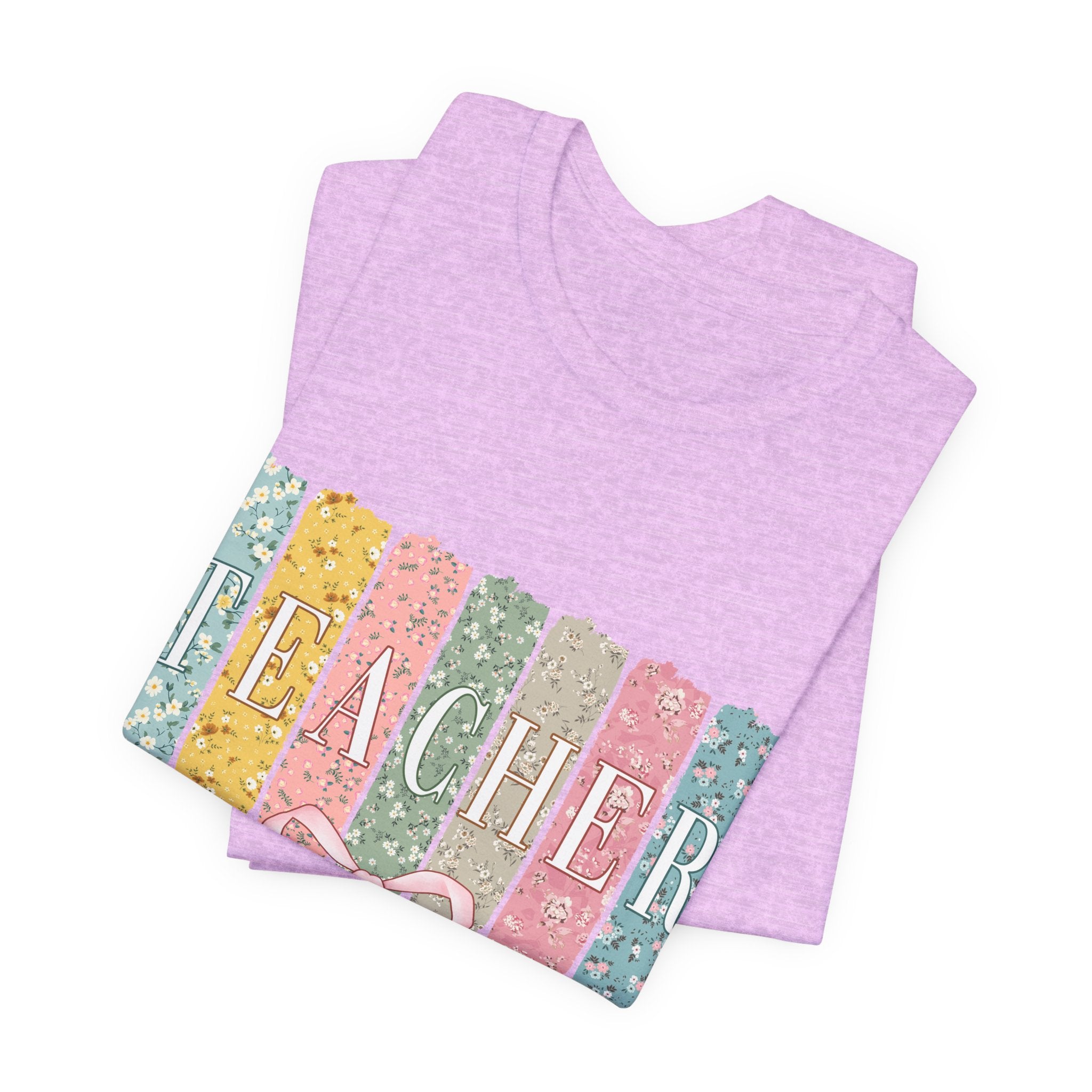 Teacher Floral Stripe T-Shirt - Pastel Ribbon Classroom Gift