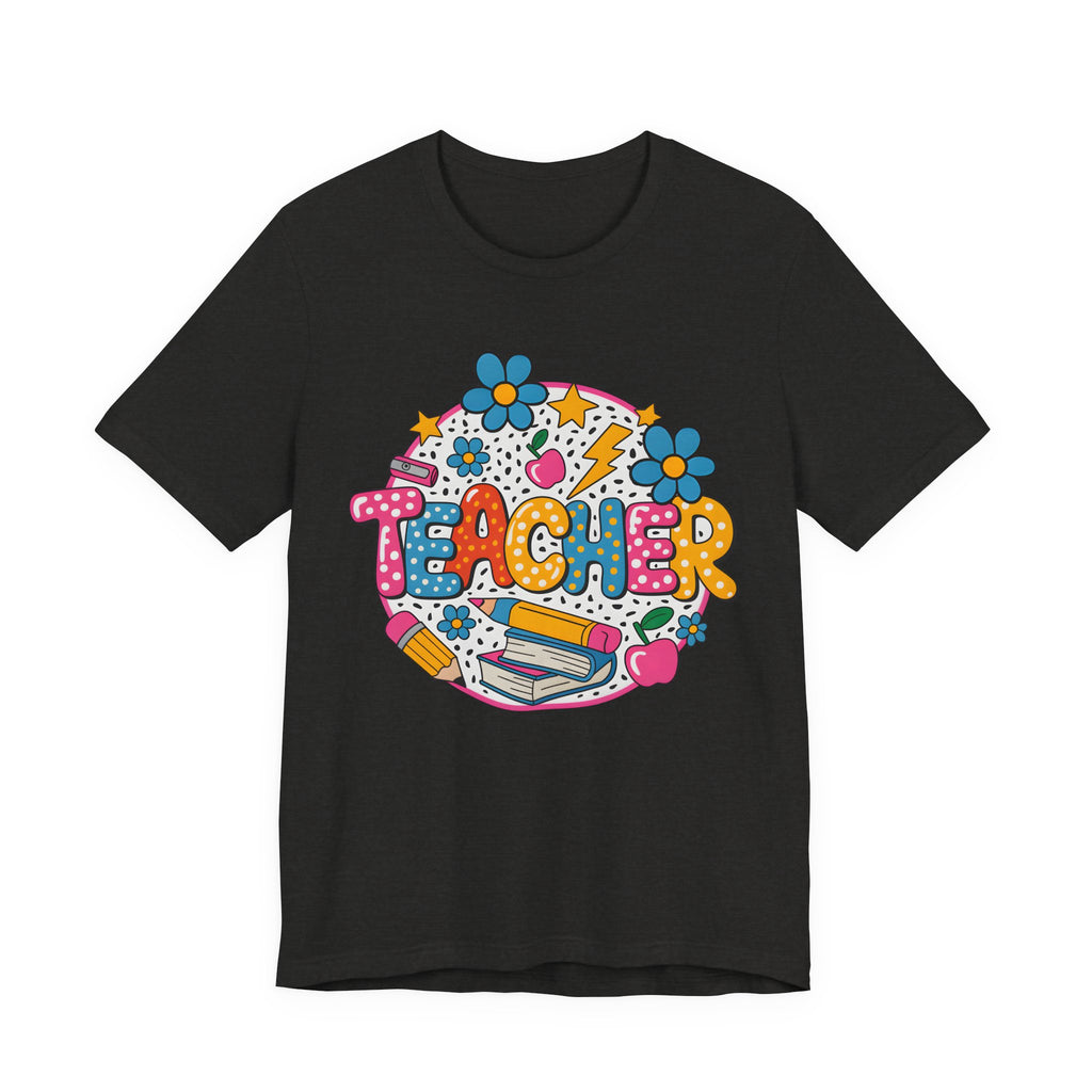 Teacher Doodle Graphic Tee — Colorful School Supplies Design