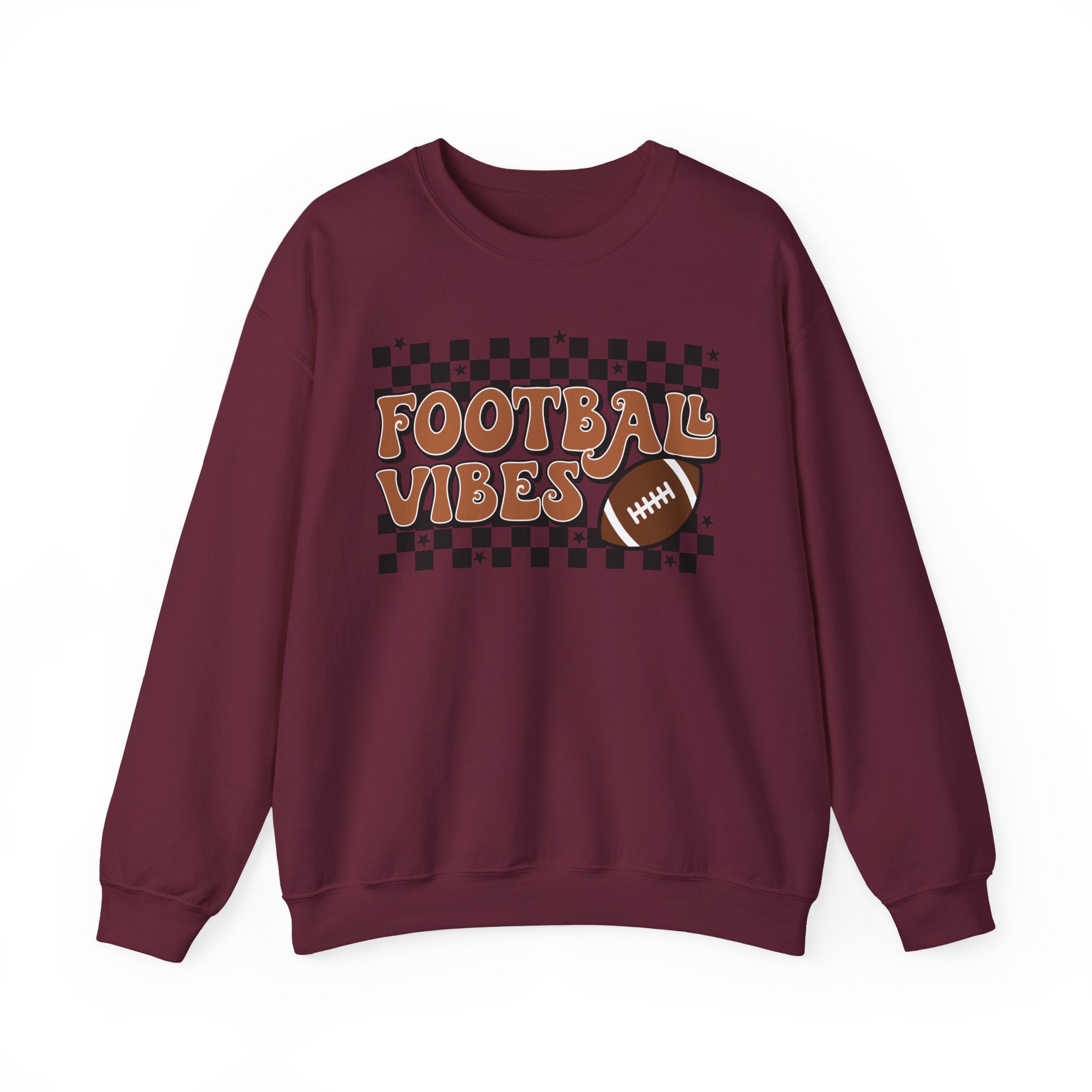 Football Vibes Crewneck Sweatshirt — Retro Checkerboard Football Graphic
