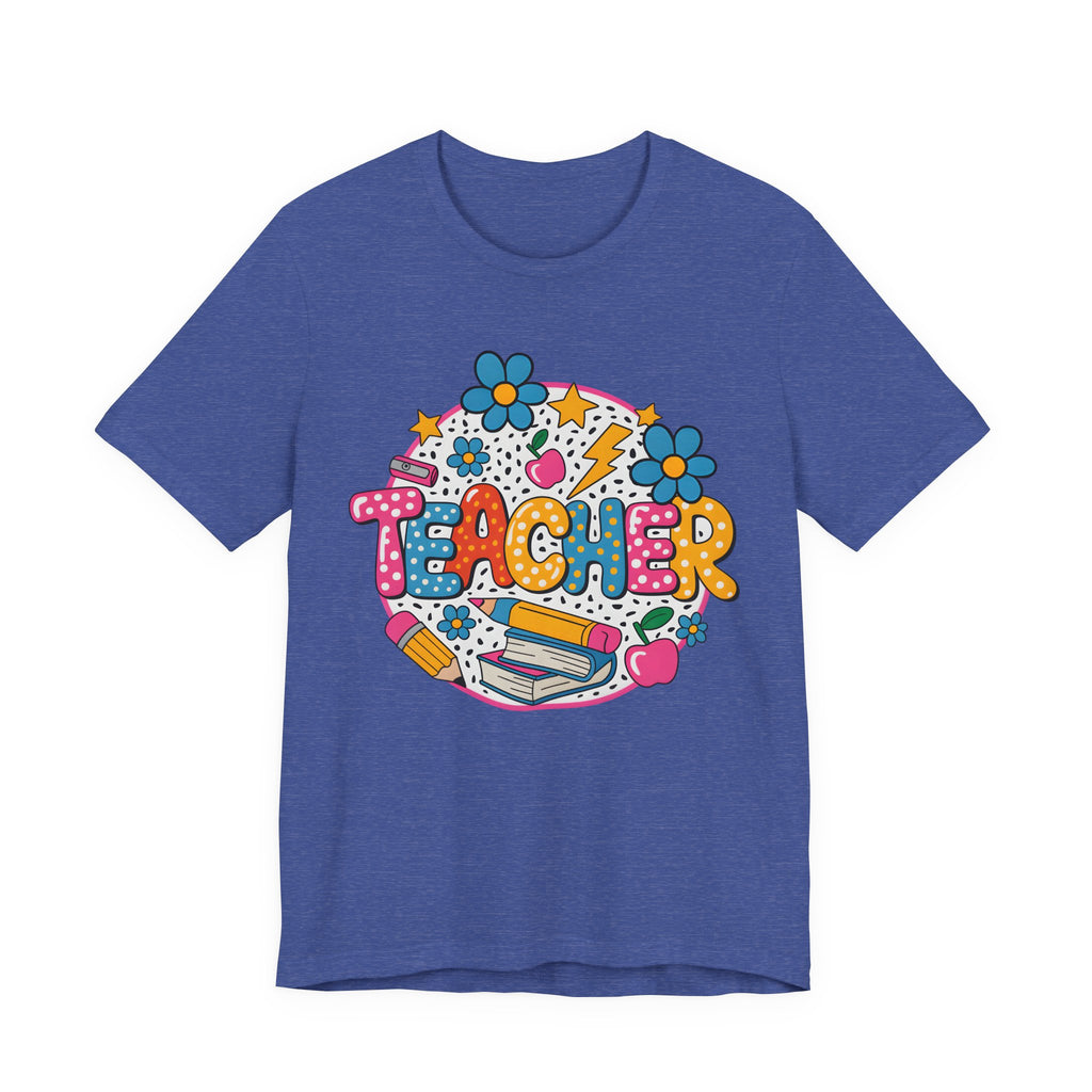 Teacher Doodle Graphic Tee — Colorful School Supplies Design