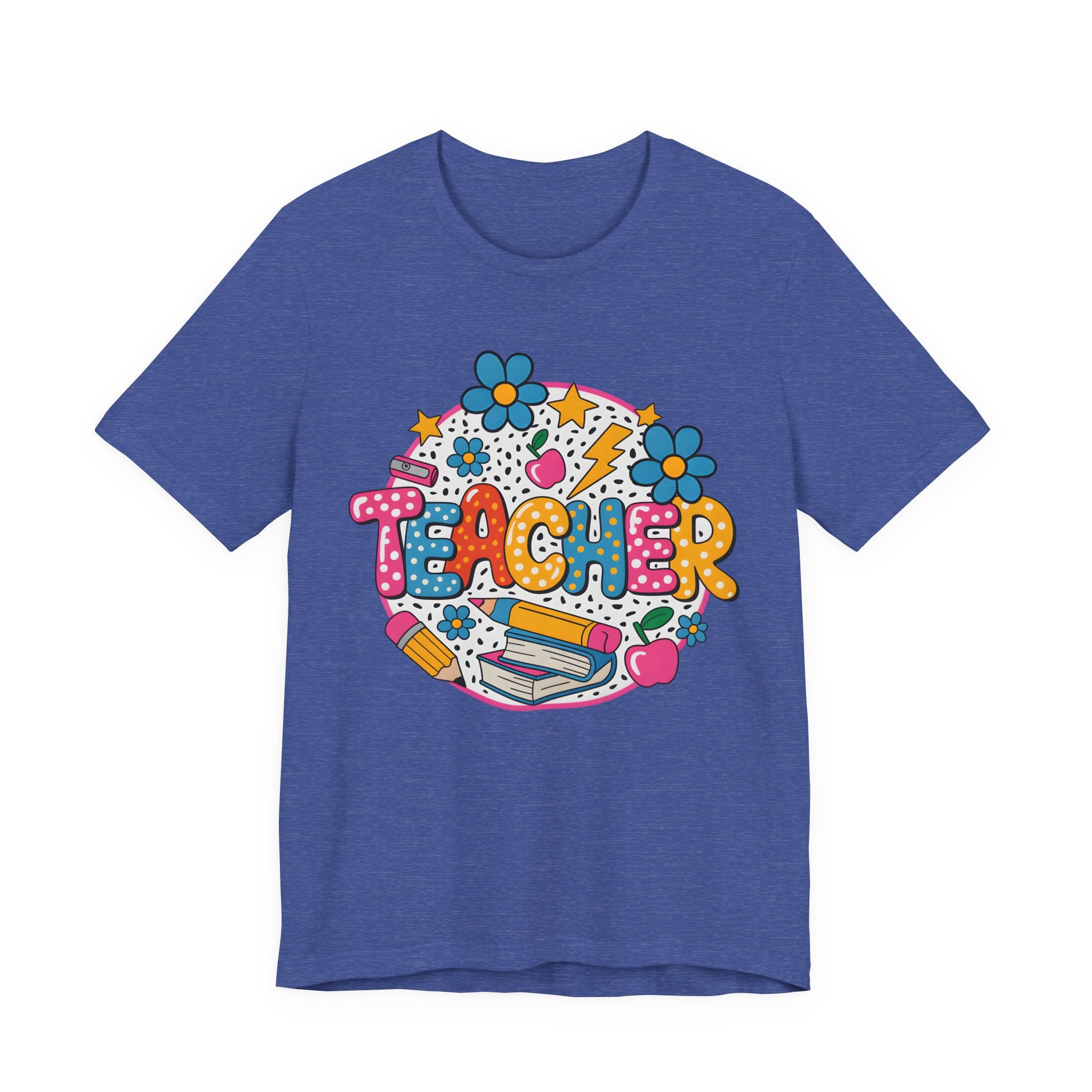 Teacher Doodle Graphic Tee — Colorful School Supplies Design