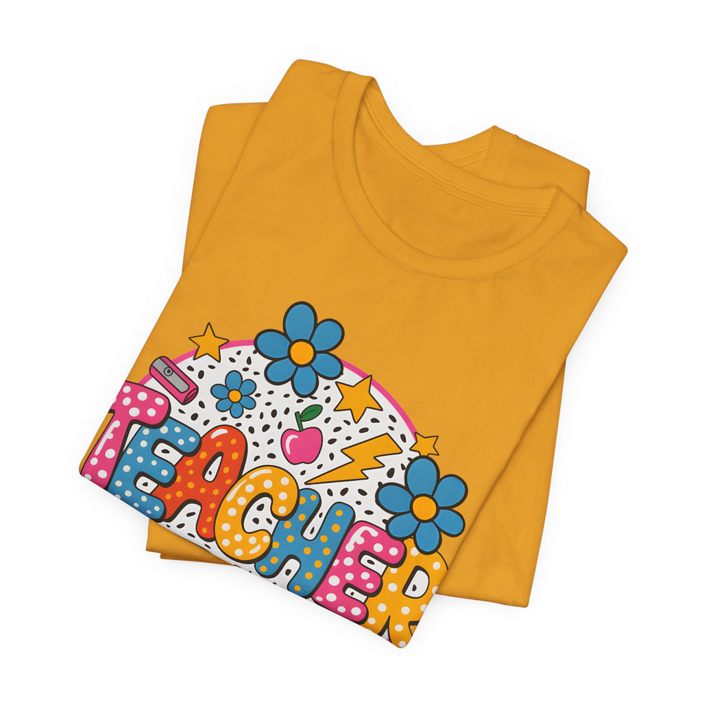 Teacher Doodle Graphic Tee — Colorful School Supplies Design