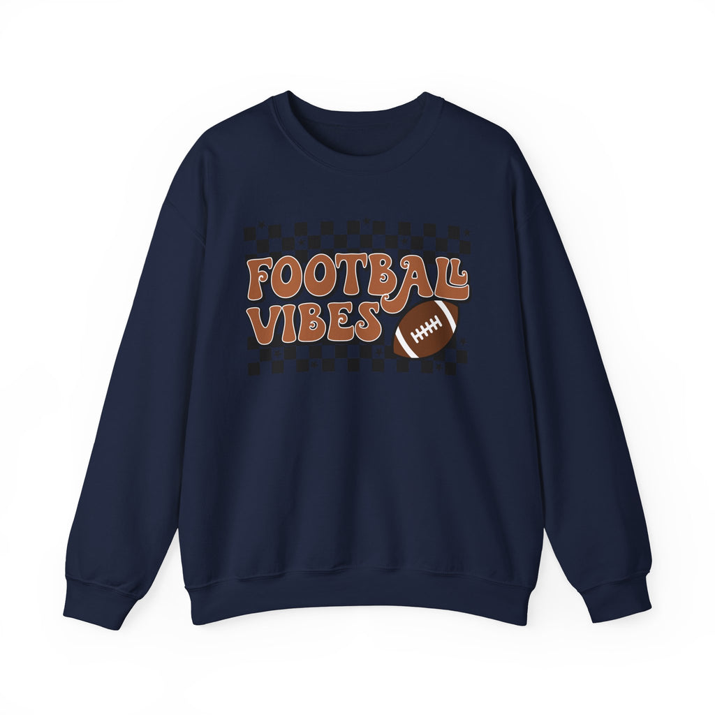 Football Vibes Crewneck Sweatshirt — Retro Checkerboard Football Graphic