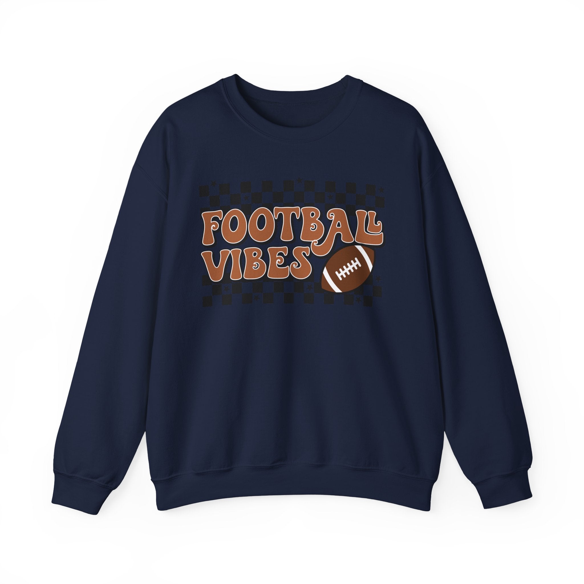 Football Vibes Crewneck Sweatshirt — Retro Checkerboard Football Graphic