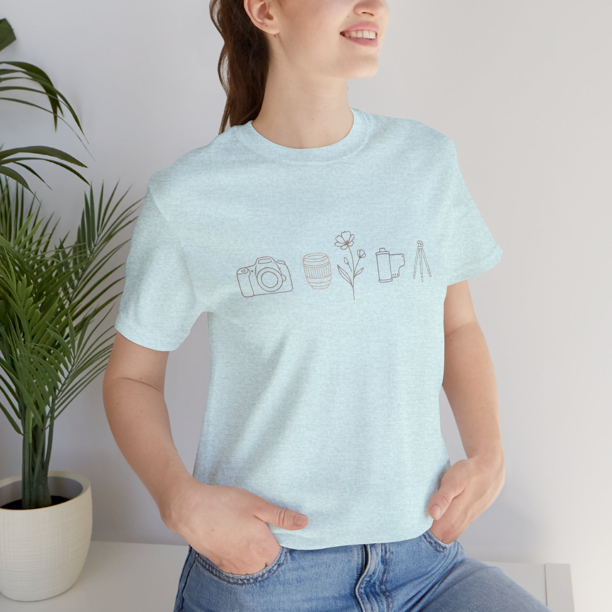 Photography Icons Tee — Minimal Camera, Film, Flower & Tripod Graphic Shirt