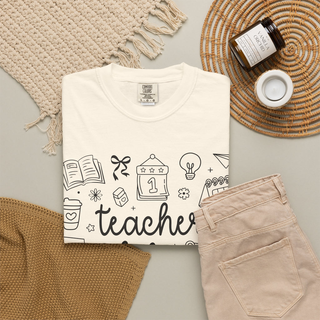 Teacher Life T-Shirt — School Supplies Sketch Graphic Tee
