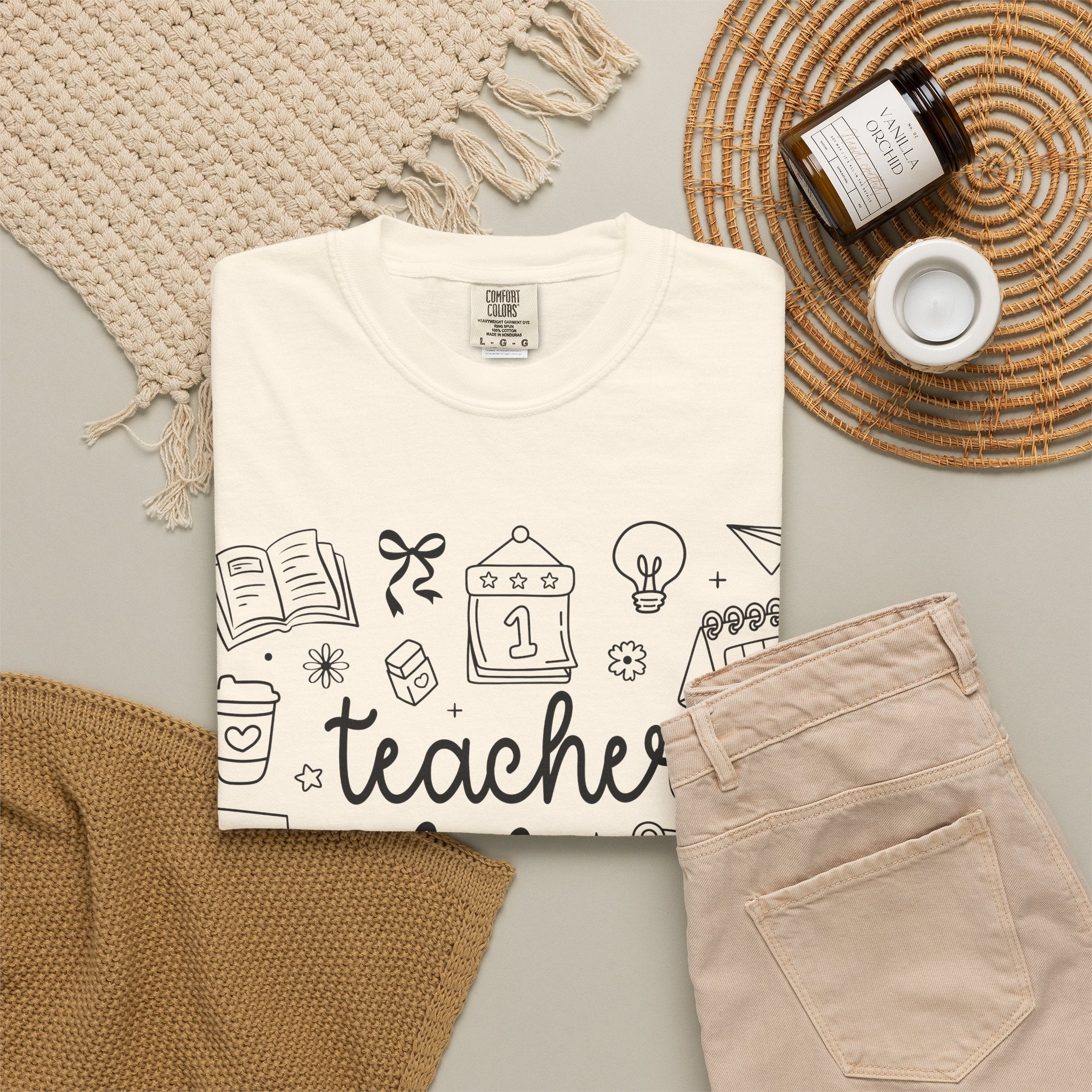 Teacher Life T-Shirt — School Supplies Sketch Graphic Tee