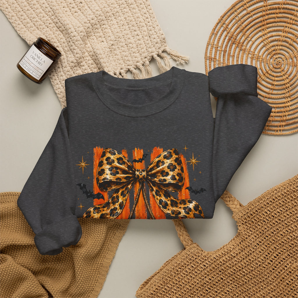 Skull Bow Sweatshirt — Leopard Bow Halloween Crewneck
