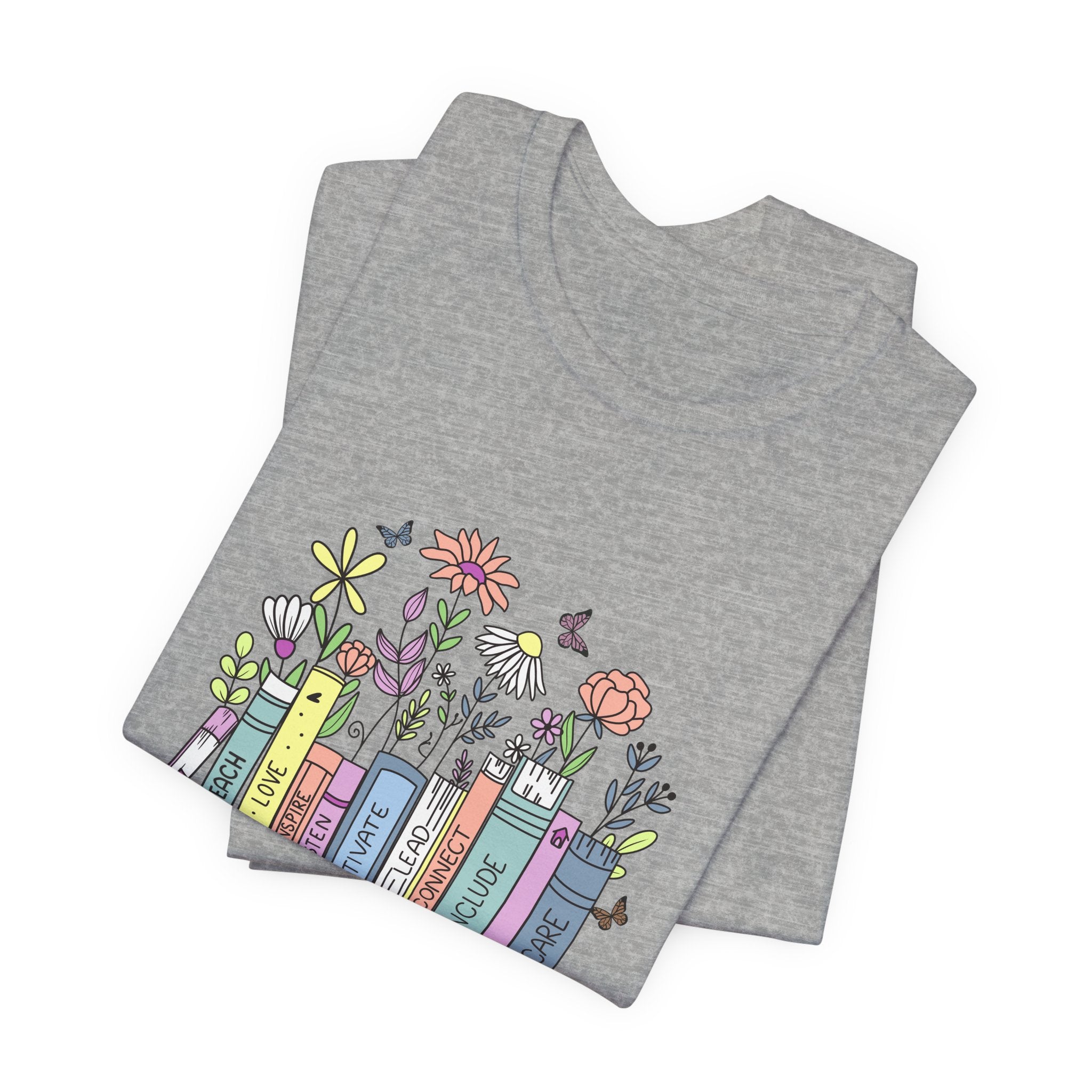 Book Lover T‑Shirt — Teacher Floral Books & Pencil Illustration Tee