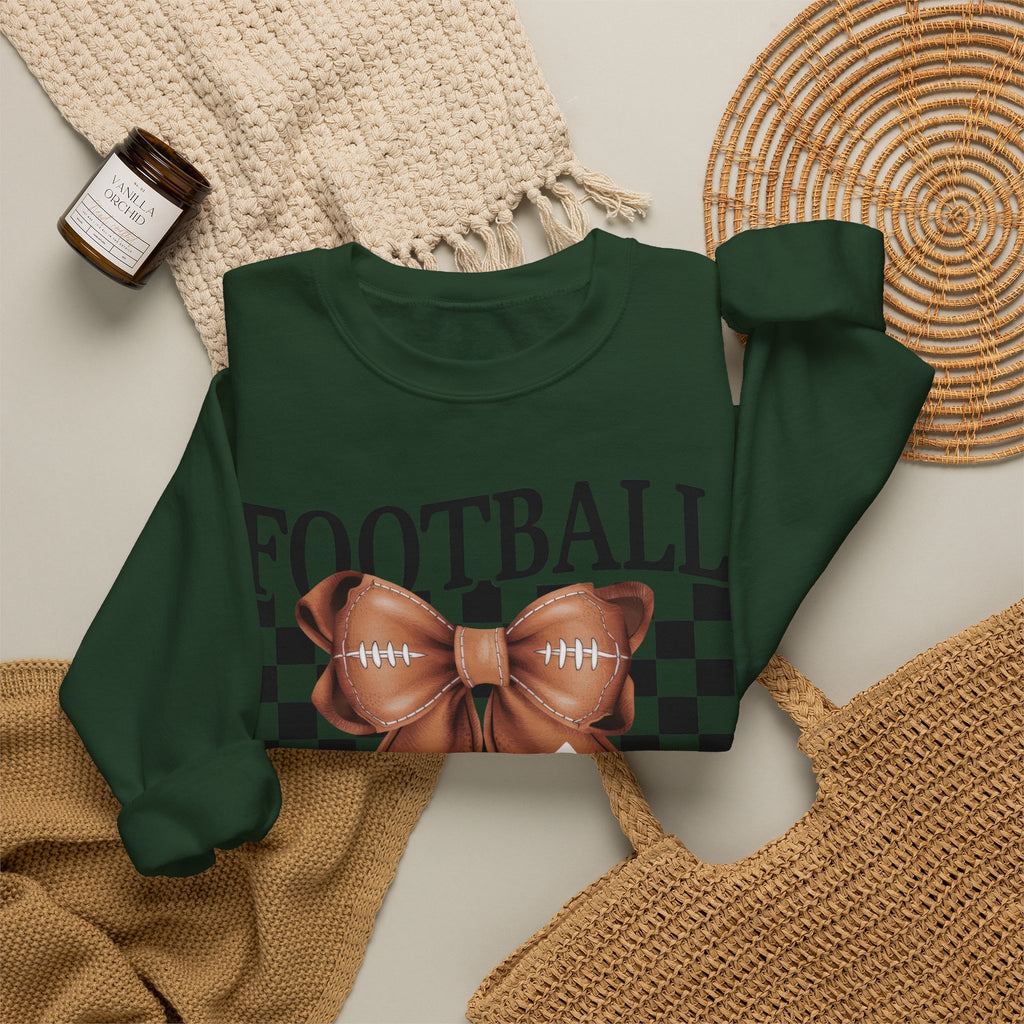 Football Mama Crewneck Sweatshirt — Retro Checkerboard Football Graphic