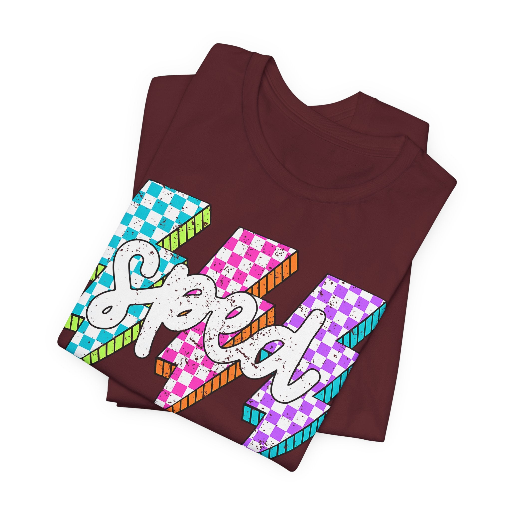 Speed Lightning Tee — Retro Checkerboard Bolt Graphic T-Shirt