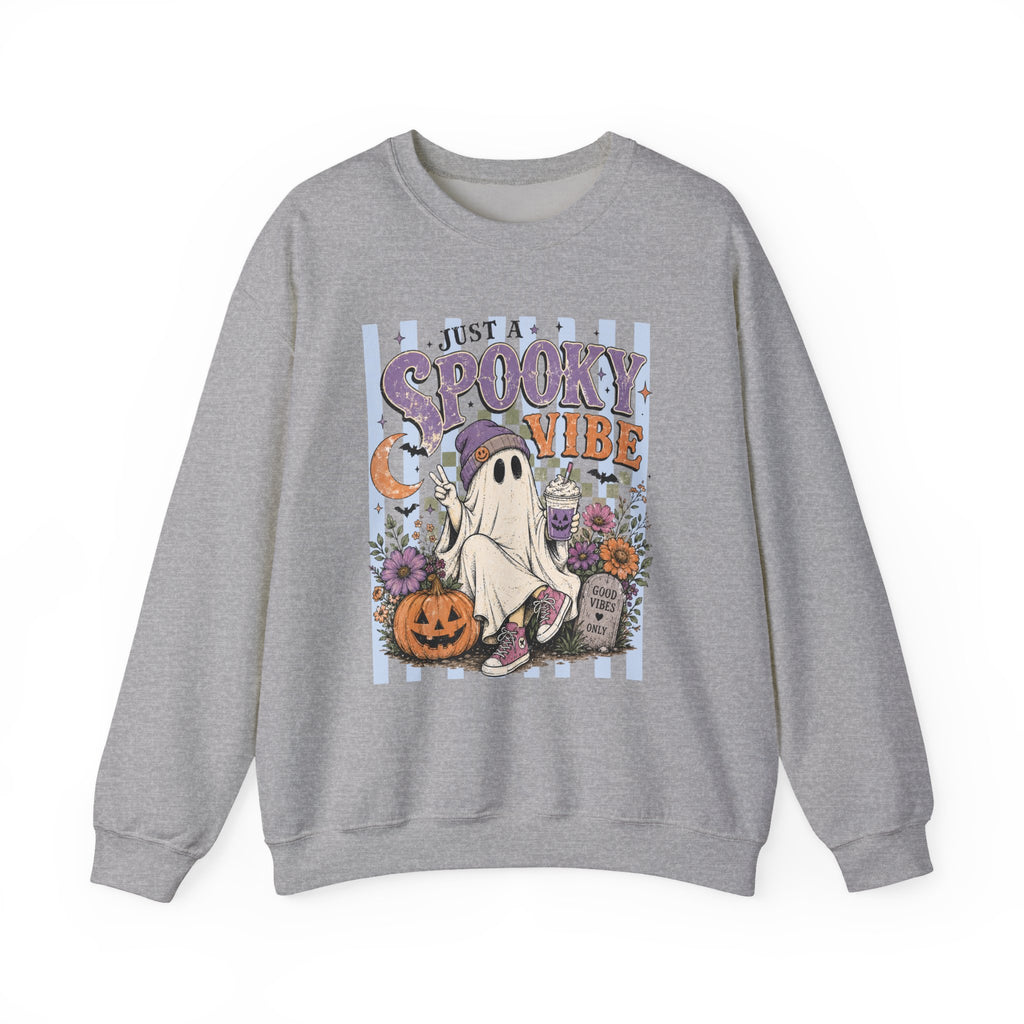 Spooky Vibe Crewneck Sweatshirt — Cute Halloween Ghost Pumpkin Graphic
