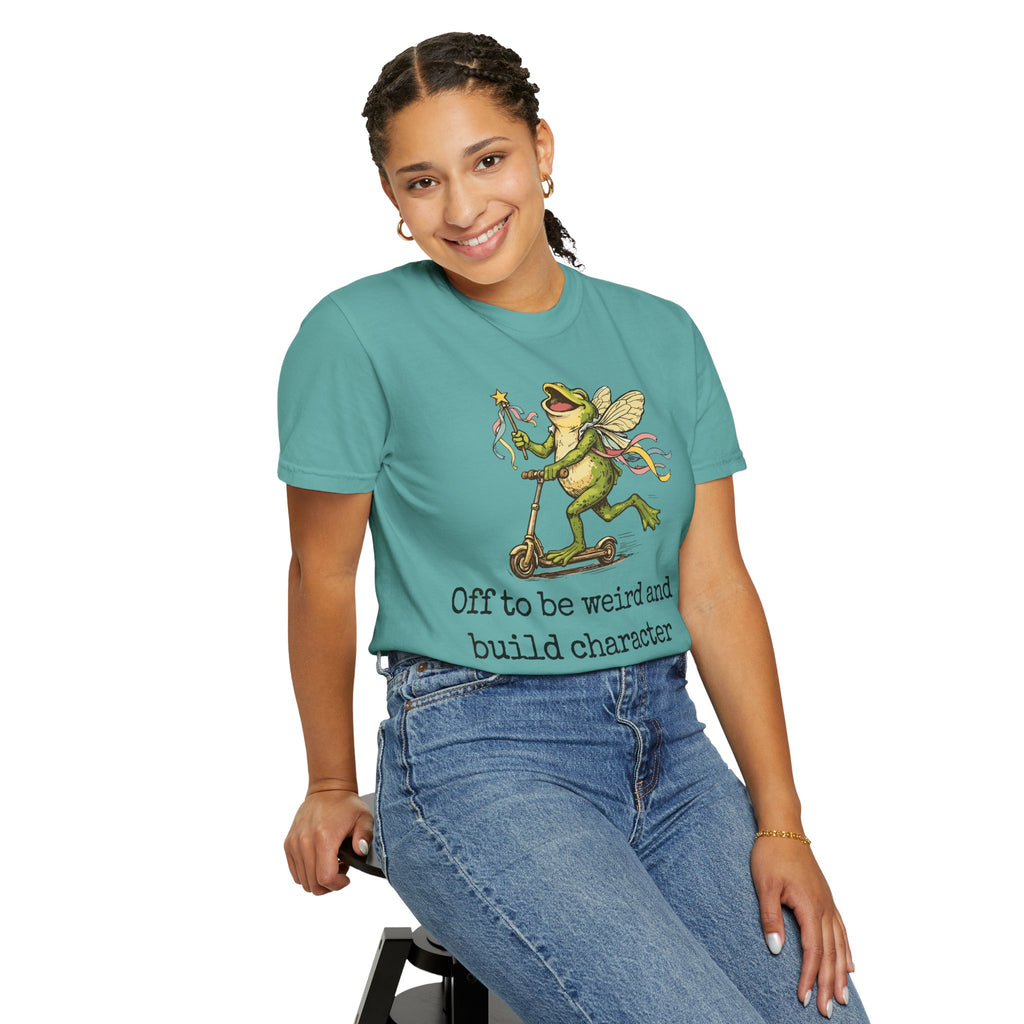 Frog Fairy T-Shirt — "Off to be weird and build character" Cute Whimsical Graphic Tee