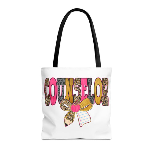Counselor Tote Bag — Cute Leopard Pencil & Ribbon School Counselor Gift