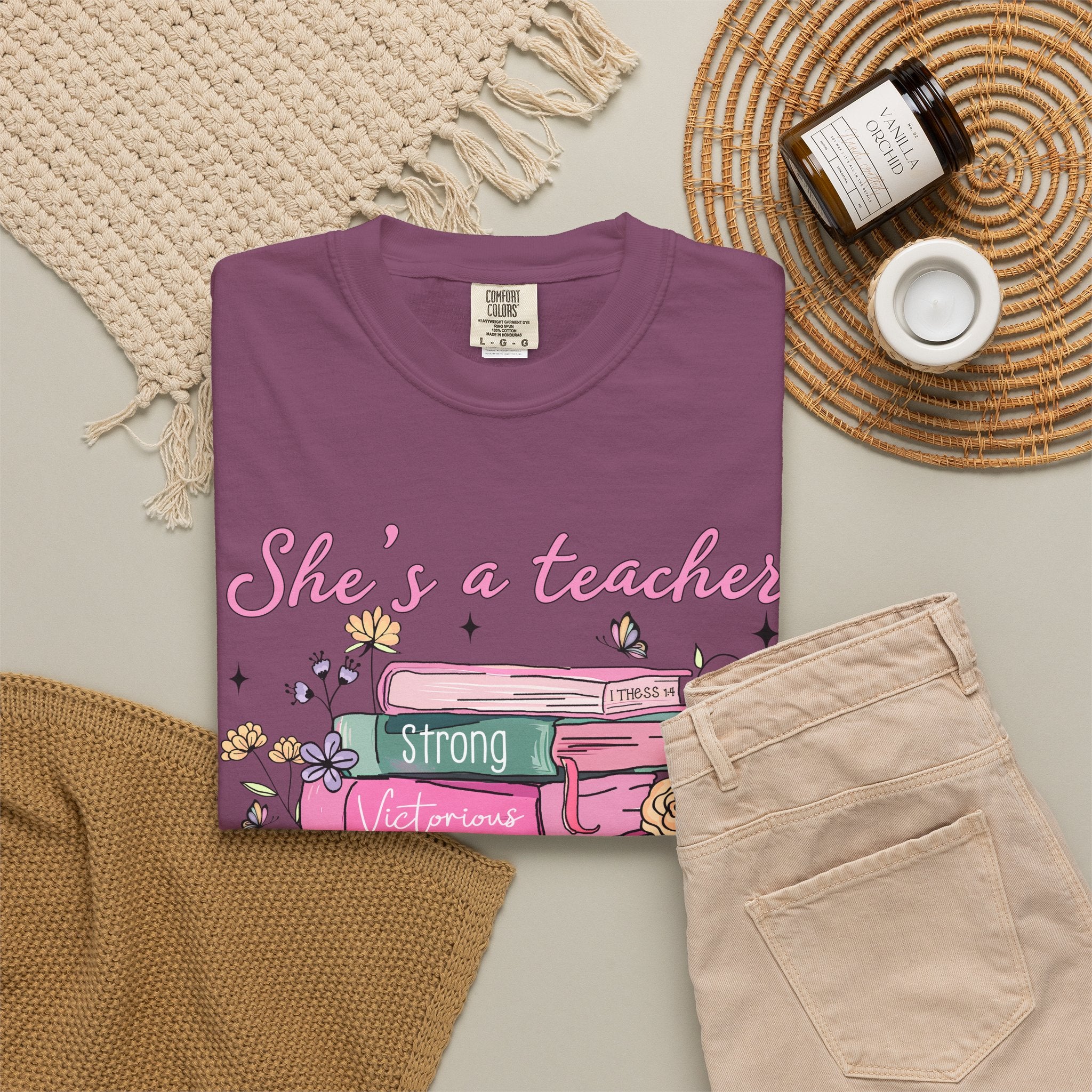 Teacher Appreciation T-Shirt — "She's a Teacher" Floral Stack Design