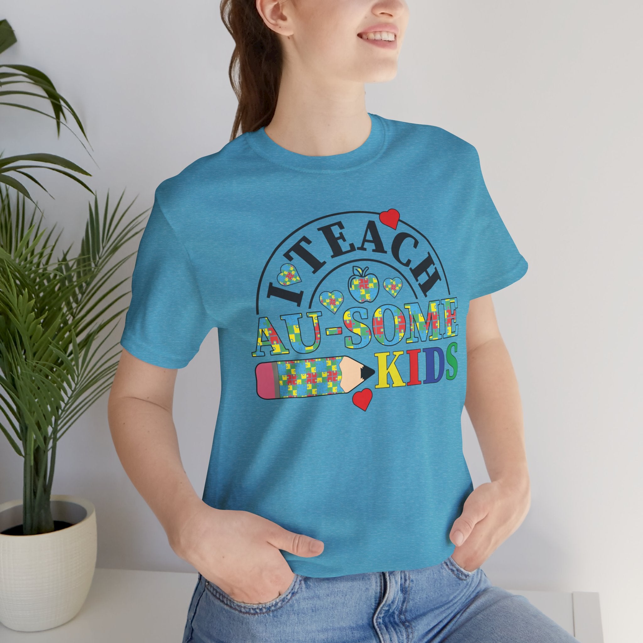 I Teach Awesome Kids T-Shirt — Colorful Autism Awareness Teacher Tee