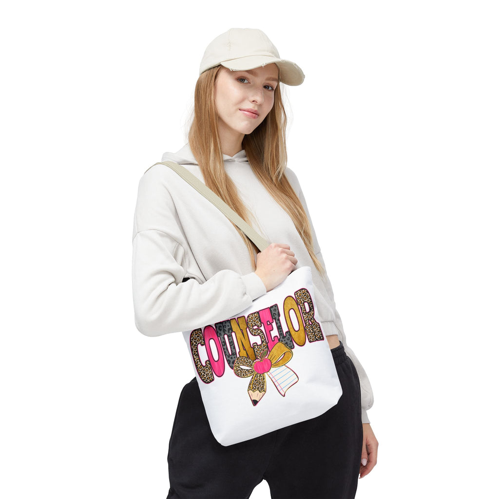 Counselor Tote Bag — Cute Leopard Pencil & Ribbon School Counselor Gift