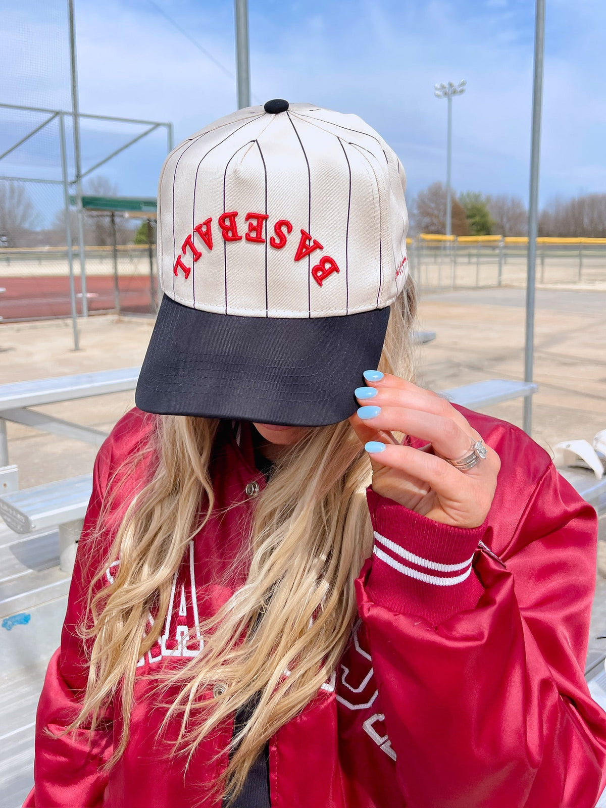 BASEBALL - Red on Black Stripe Vintage Hat